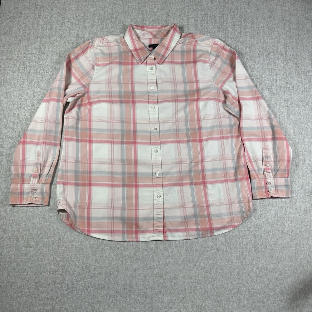 Talbots Women's Blouse Top XL Pink White Stripe 100% Cotton Long Sleeve